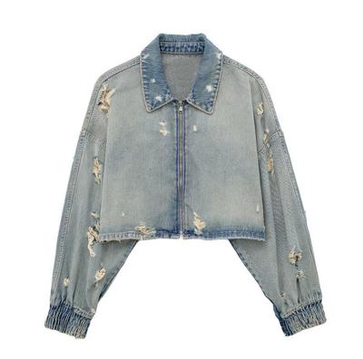 2023 Cross-Border Women's Distressed Denim Jacket: Casual, Versatile Fall Fashion