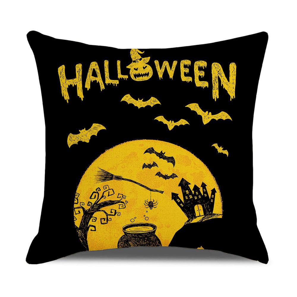 Pumpkin Head Linen Halloween Pillowcase Black Moon Cartoon Printed Sofa Cushion Pillowcase