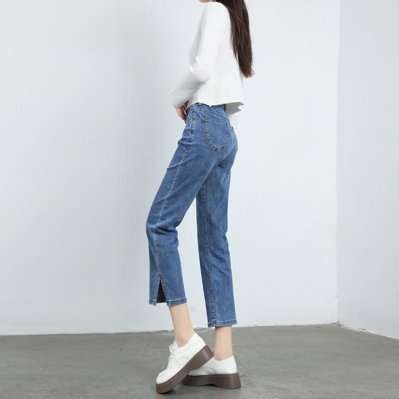 Slit Straight Jeans for Women, High Waist Straight Trousers for Women, Slim Hair, Nine-point Pants, Cigarette Pants for Women, Autumn