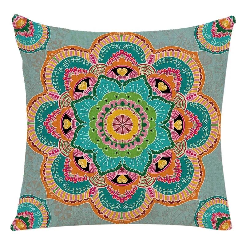 Mandala Print Meditation Cushion Cover National Wind Flax Pillowcase Home Decoration Retro Pillowcase 45*45Cm