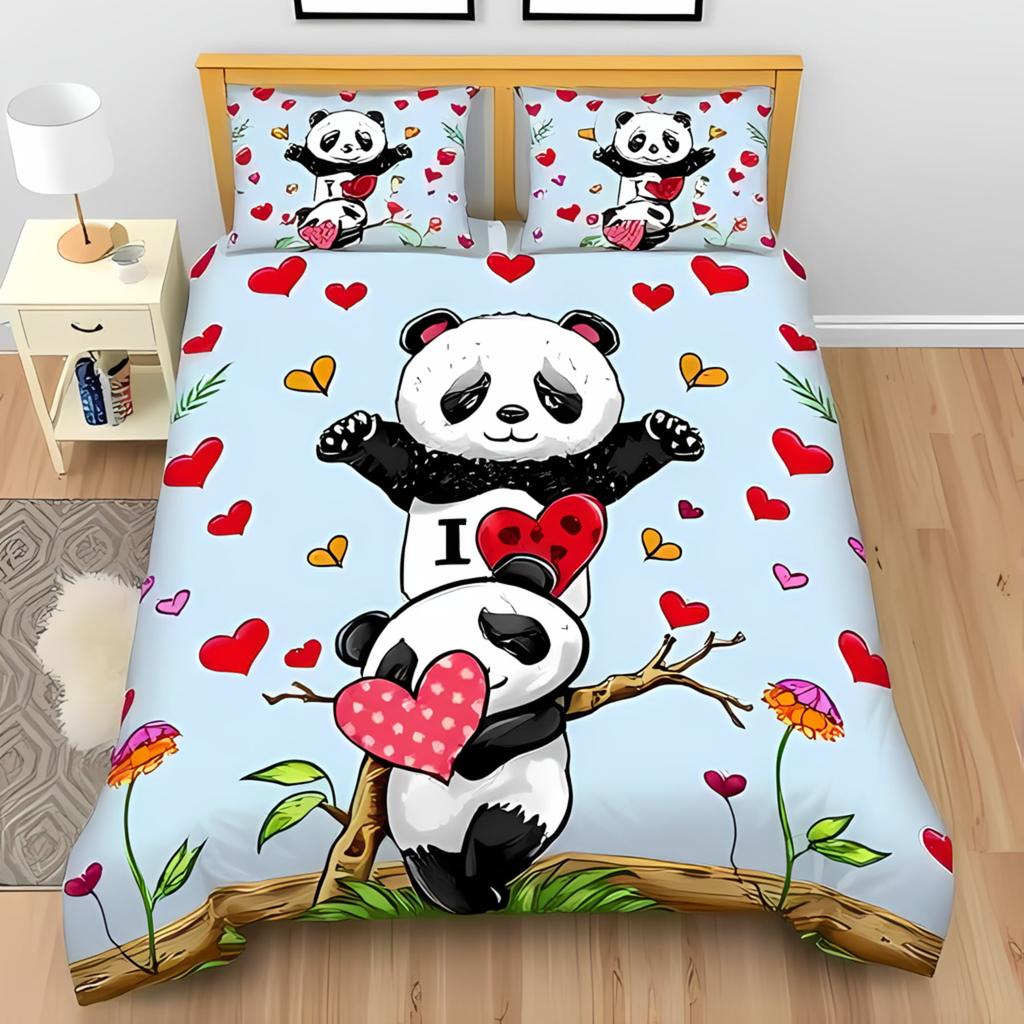Bettdecke Cartoon Panda Niedlich Liebe Englischer Panda Digitaldruck Bettwäsche Set Geeignet Kinder Kinder Und Erwachsene