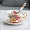 Korean Pastoral Bone China Coffee Cup Saucer Ceramic English Afternoon Flower Tea Cup Saucer With Spoon Tea Set Small Fresh Creativity