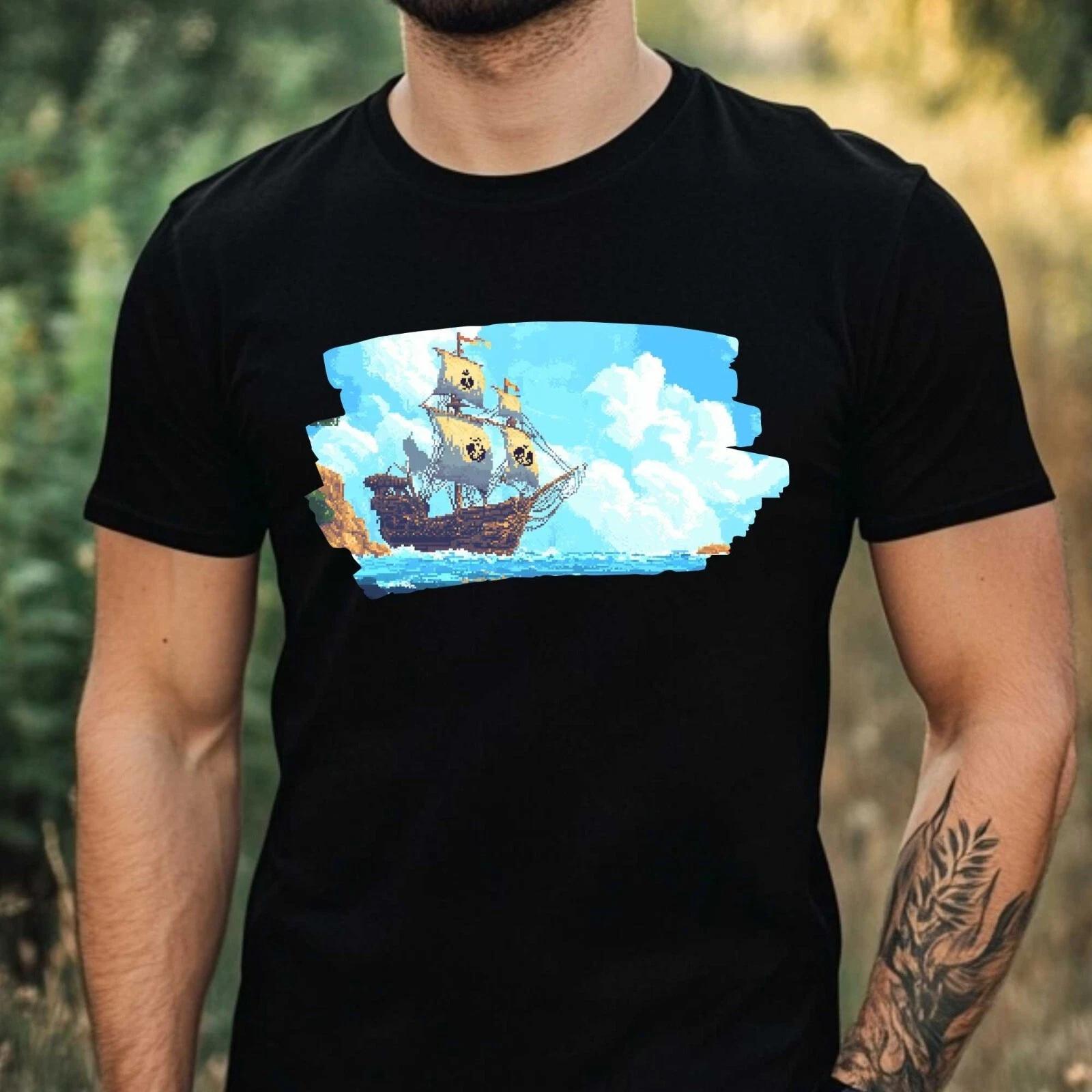 T-Shirt Herren Pirat Pixel Art Motiv Baumwolle Größe XS bis 5XL XL