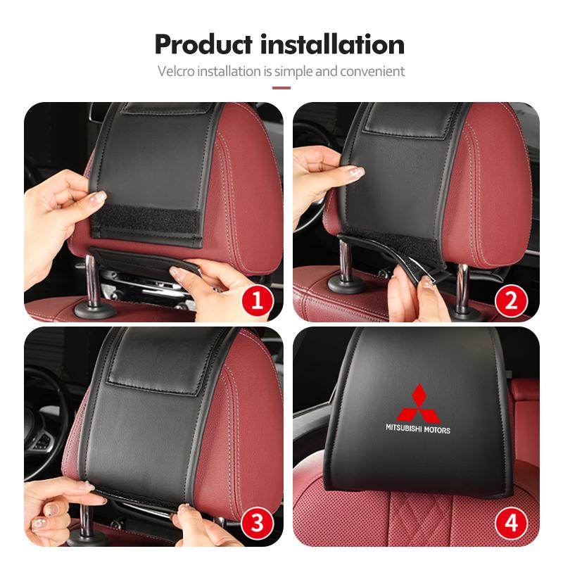 cxytvd1 For Mitsubishi 1/2PCS Leather Car Seat Headrest Protective Cover Interior Accessories Outlander Lancer Eclipse Mirage Xpander