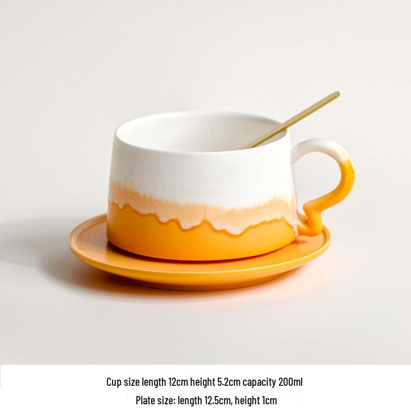 Jingdezhen Retro Gradient Ceramic Coffee Cup & Saucer Set - Light Luxury Afternoon Tea Collection 200ml