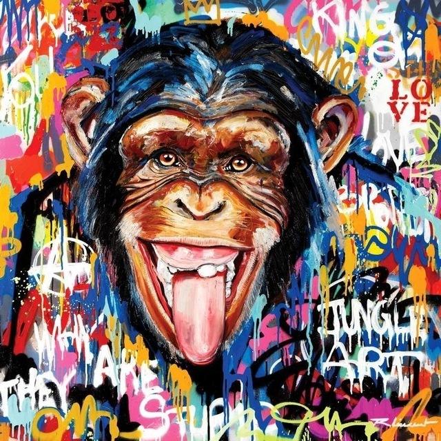 Modern Graffiti Art Animal Monkey Chimpanzees Glasses Posters and Prints Canvas Painting Wall Art Pictures for Living Room Decor