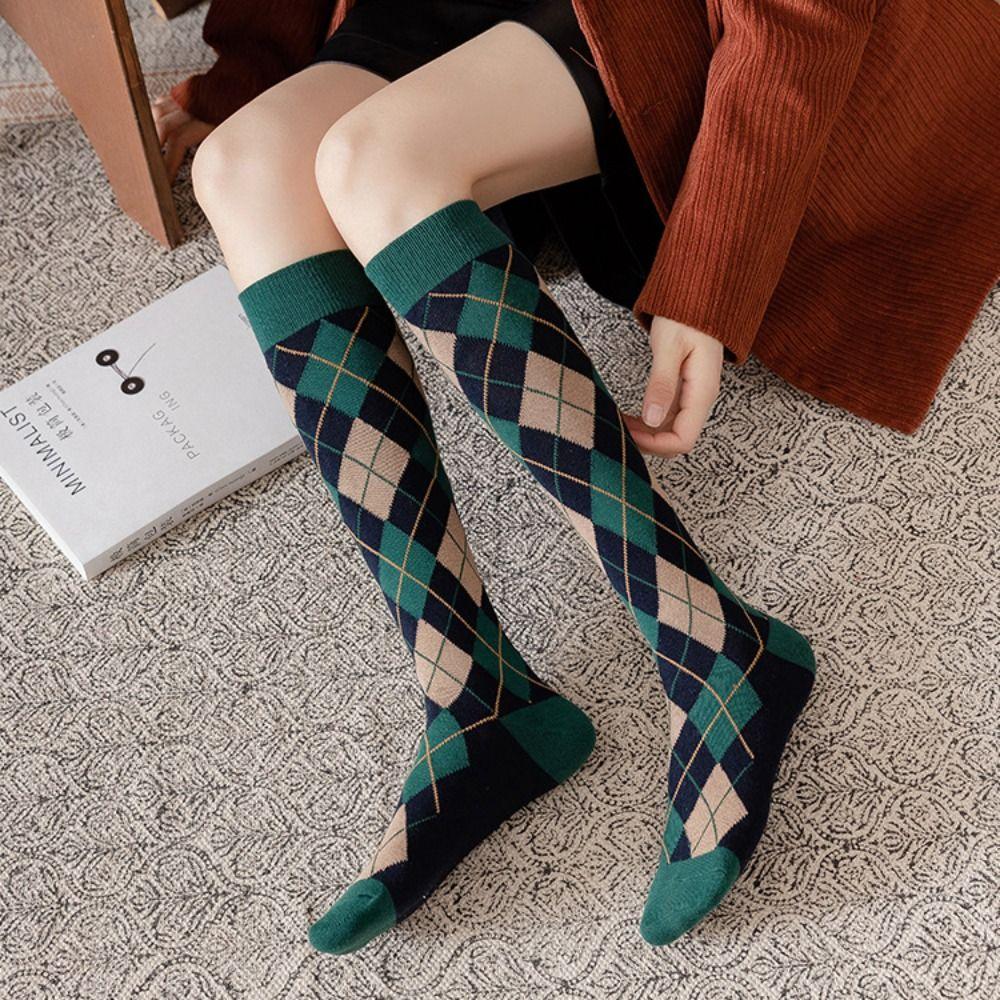 Streetwear Stripe Check Socks Elastic British Style Long Socks Unique Knee High Stockings  Girl