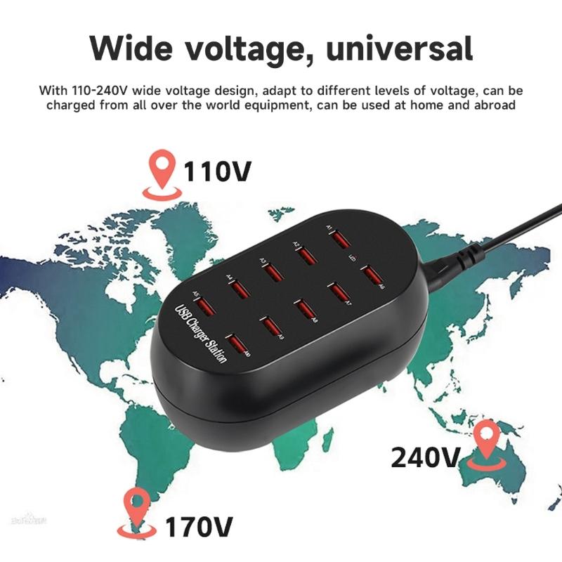 USB Charger Station,10/20Ports Charging Hub 100W 50W Desktop Compact Multi Port USB Charger for Phone, Tablet