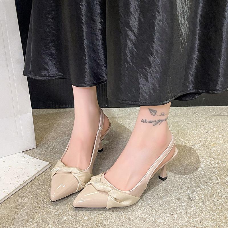 Show leg height, temperament, fashion, French pointed head, high heel, bag head sandals, women's new thin heel back strap single shoes