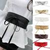 Fashion Color Faux Solid Belt Wrap Leather Waist Tie Wide Corset Dress Decor
