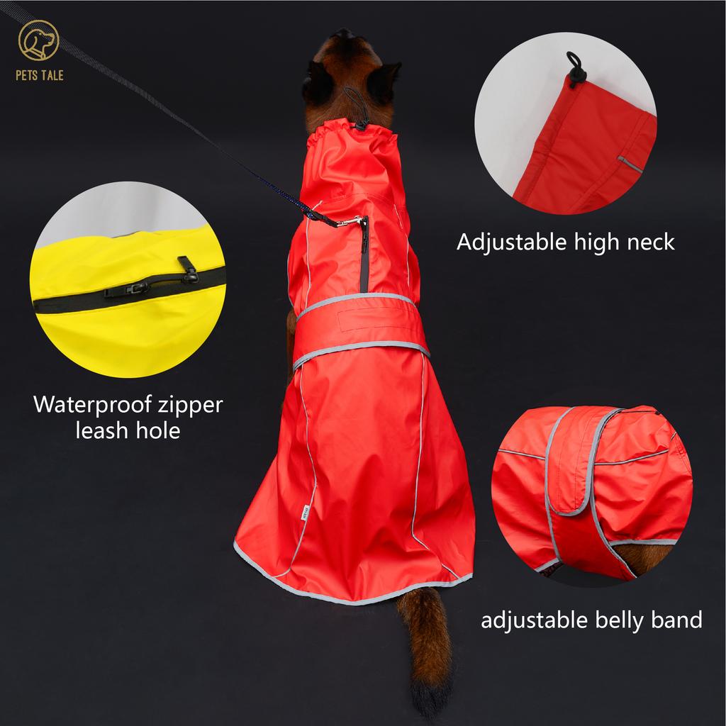 Wasserdichter Hunde-Regenmantel mit Reflektorstreifen und verstellbarer Kapuze - Rot, Gelb, Marineblau
