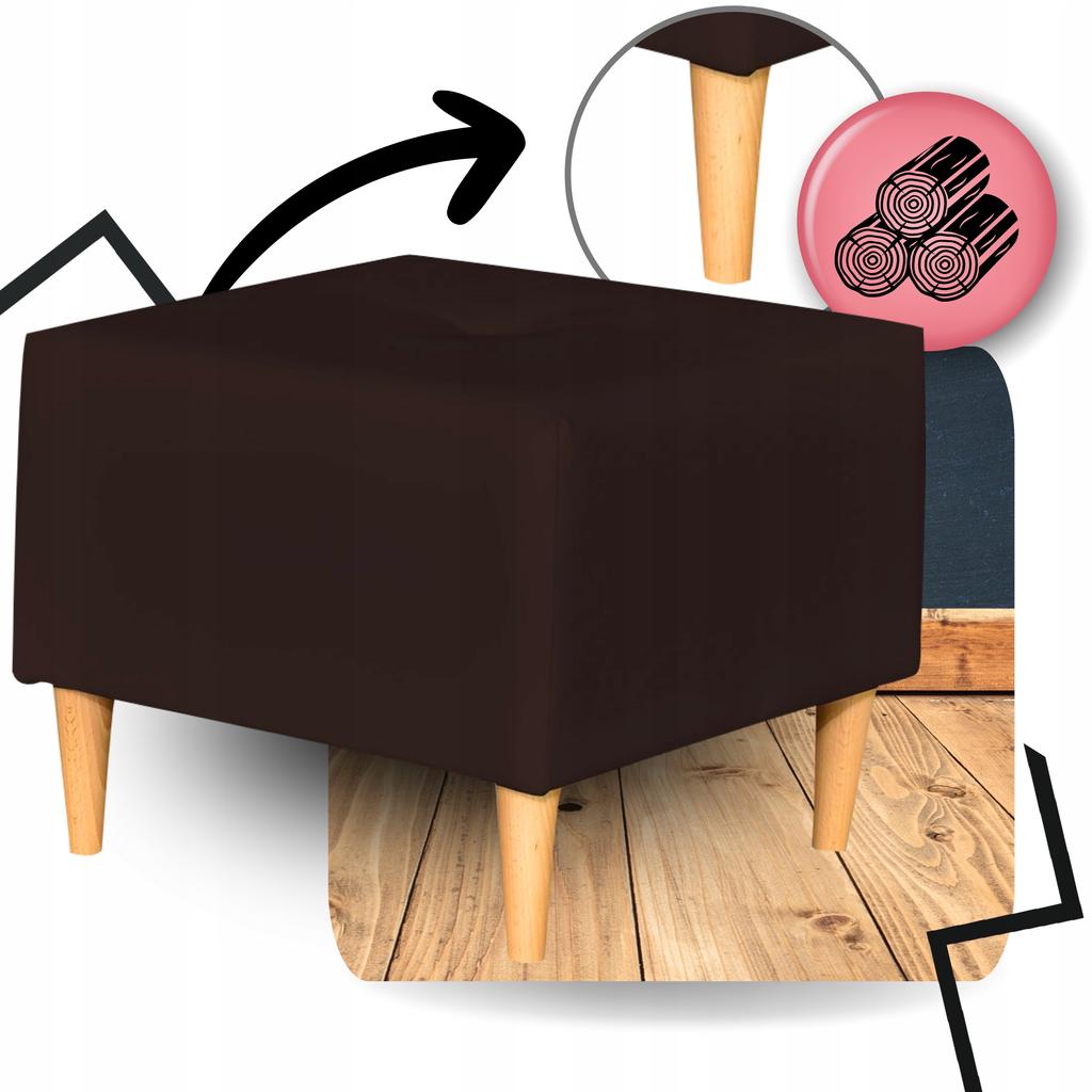 Fotel Uszak eko skóra Gaja z podnóżkiem Skandynawski Family meble brąz ciemny