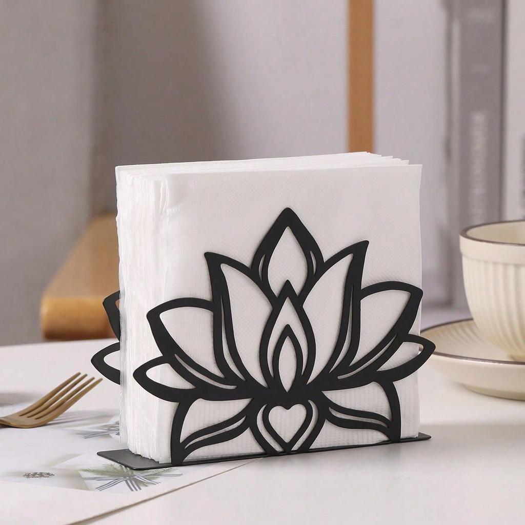 Boho Style Lotus Metal Napkin Holder - Rustic Tissue Stand for Kitchen, Bathroom & Office