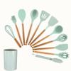 12Pcs Silicone Utensils Set Black Non-Stick Cookware Wooden Handle Spatula Shovel Egg Beaters Kitchenware Kitchen Accessories