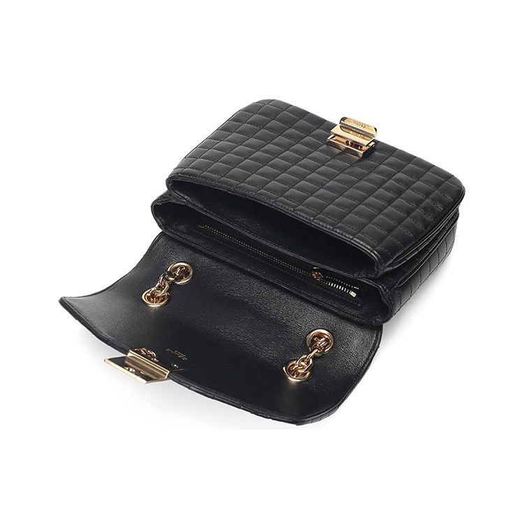 Celine Quilted Leather Chain Shoulder Bag Women Shoulder Bag Black 188403BFC-38NO