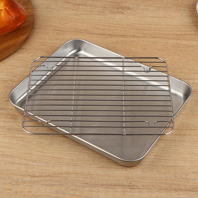 Stainless Steel Baking Pan Tray With Wire Rack Cake Baking Bbq Pan Tray Removable Cooling Rack Oven Cooking Grilling Tool