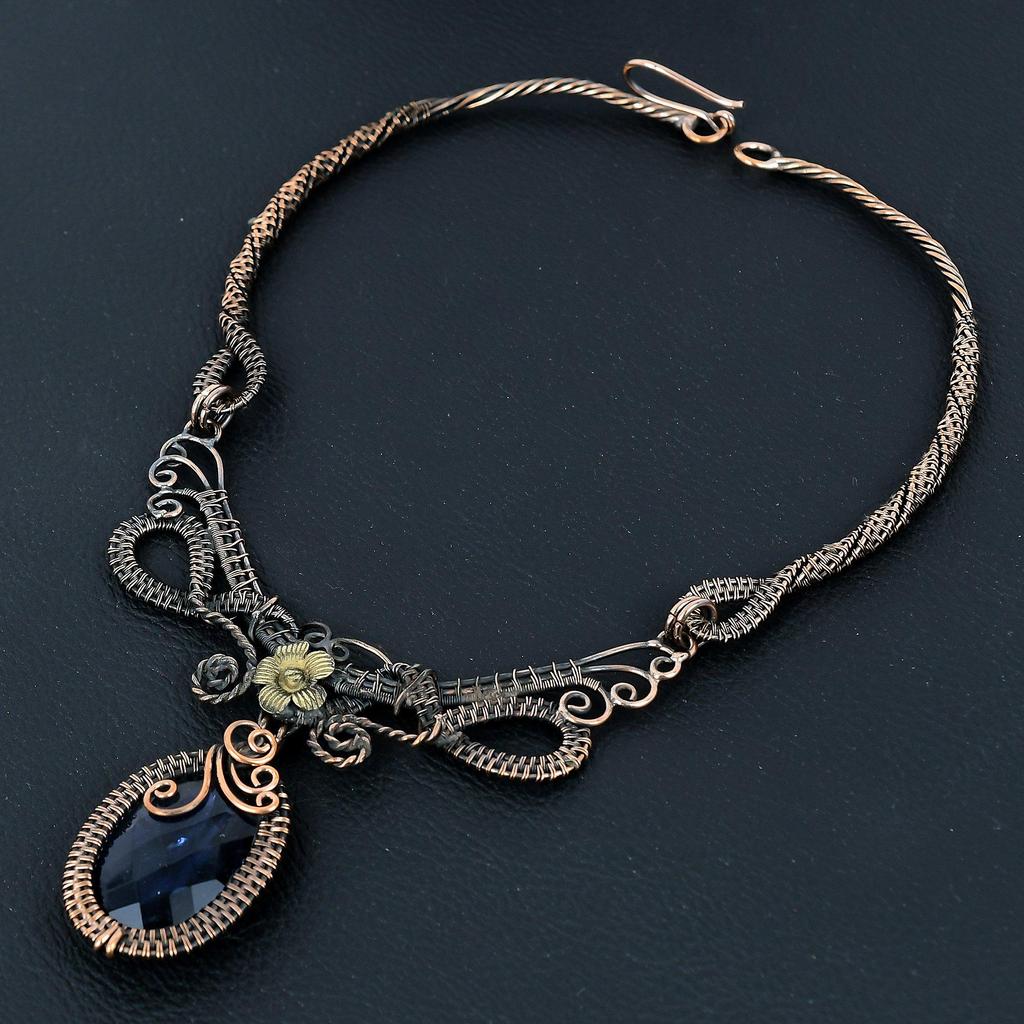 Amethyst Handmade Gemstone Necklace, 999 Copper Wire Wrapped Necklace Antique Jewelry, For Engagement Gift