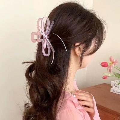 2025 New Acrylic Hair Claw Ribbon Bow Transparent Shark Gripper For Women Girls Summer Outdoor Simple Hair Accessories 12cm