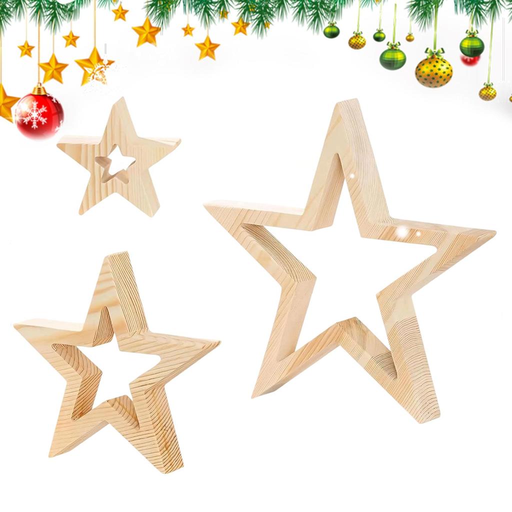 Christmas Star Tabletop Decor 3 Pieces Rustic Holiday Festive Decoration Christmas Tabletop Decor Centerpiece Wooden Star