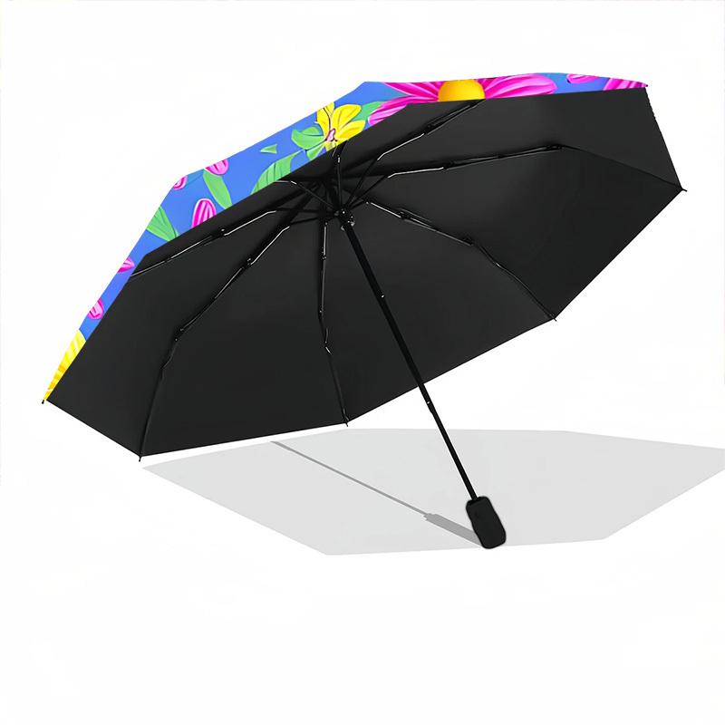 1pc Floral Pattern Automatic Umbrella - Stylish, Durable, with 8-Rib Manual Open Design, Elegant Black Handleyy250920157