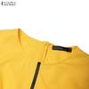 ZANZEA Women Casual Round Neck Short Sleeve Splice A-line Dress