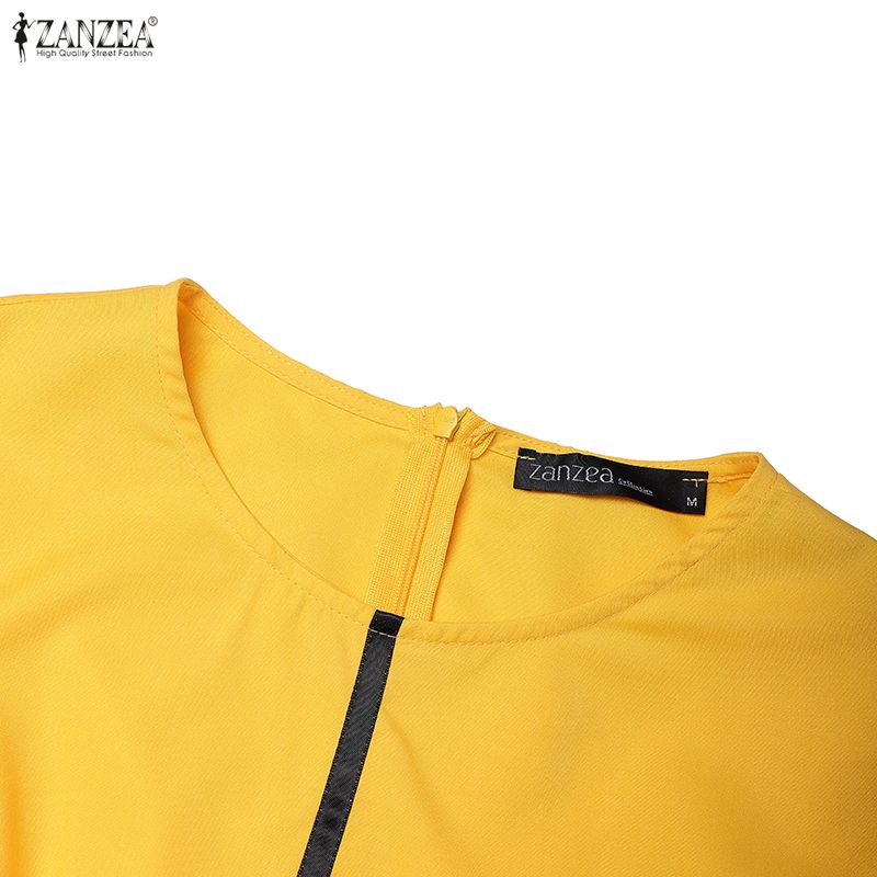ZANZEA Women Casual Round Neck Short Sleeve Splice A-line Dress