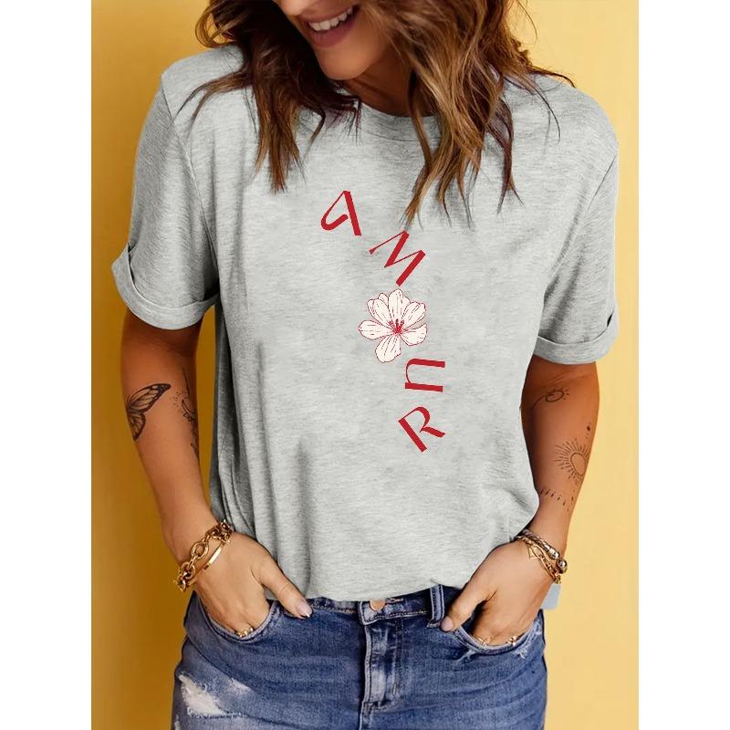 Women'S Casual Round-Neck T-Shirt with Stylish Letter Print for Spring and Summer