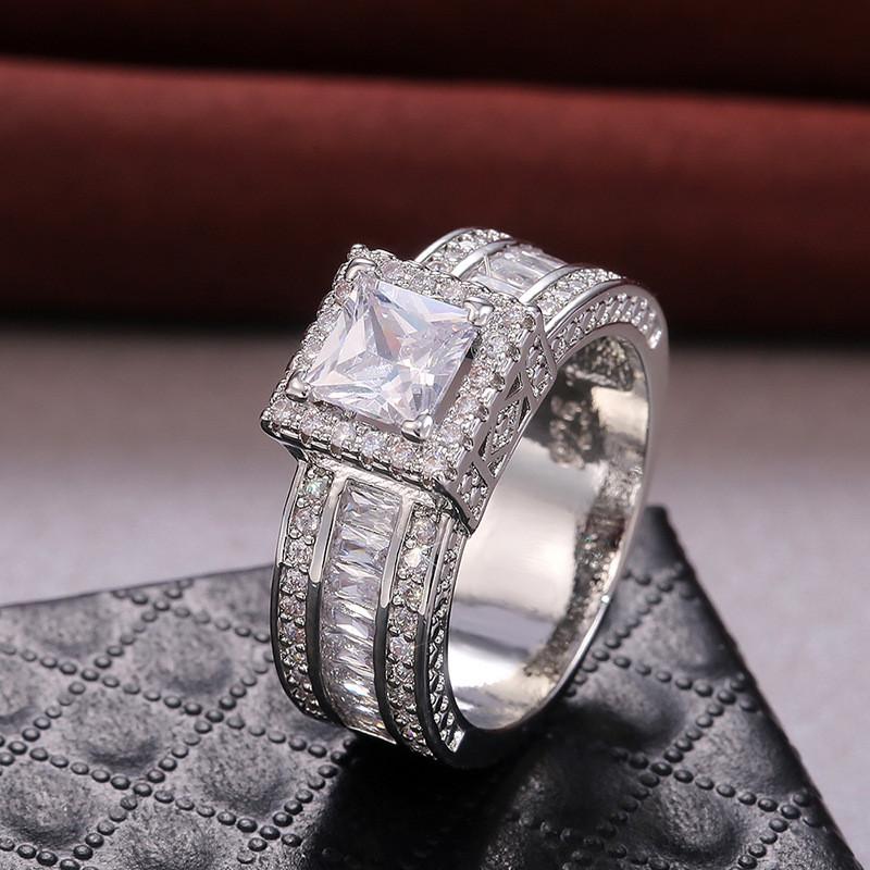 Sterling  Princess Cut Cubic Zirconia Rings for Women Luxury Wedding Party Accessories Fashion Jewelry Gifts