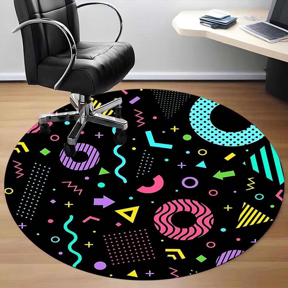1pc Geometric Patterns Office Round Area Rug, Indoor Mat Suitable ForOffice, Under Office Chairs Bedroom Living Room Home Decor, Room Decot018