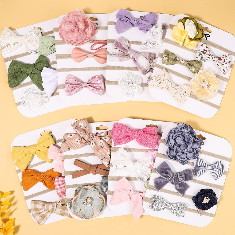 Children'S Fabric Hair Accessories Handmade Bow Headband New Spring Set Baby Nylon Headband Set 2916