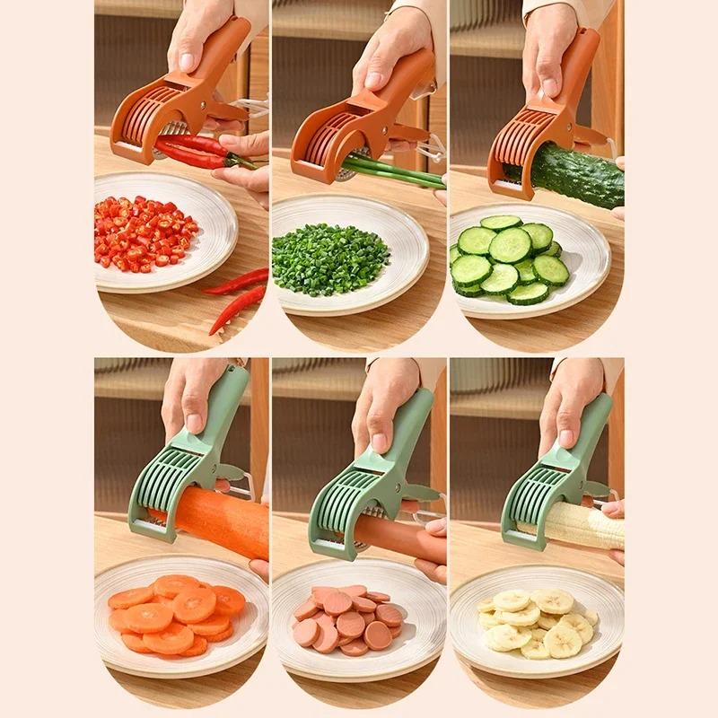 2- Color Portable Stainless Steel Vegetable Slicer, Fruit Slicer, Multifunctional Kitchen Chopping Tool