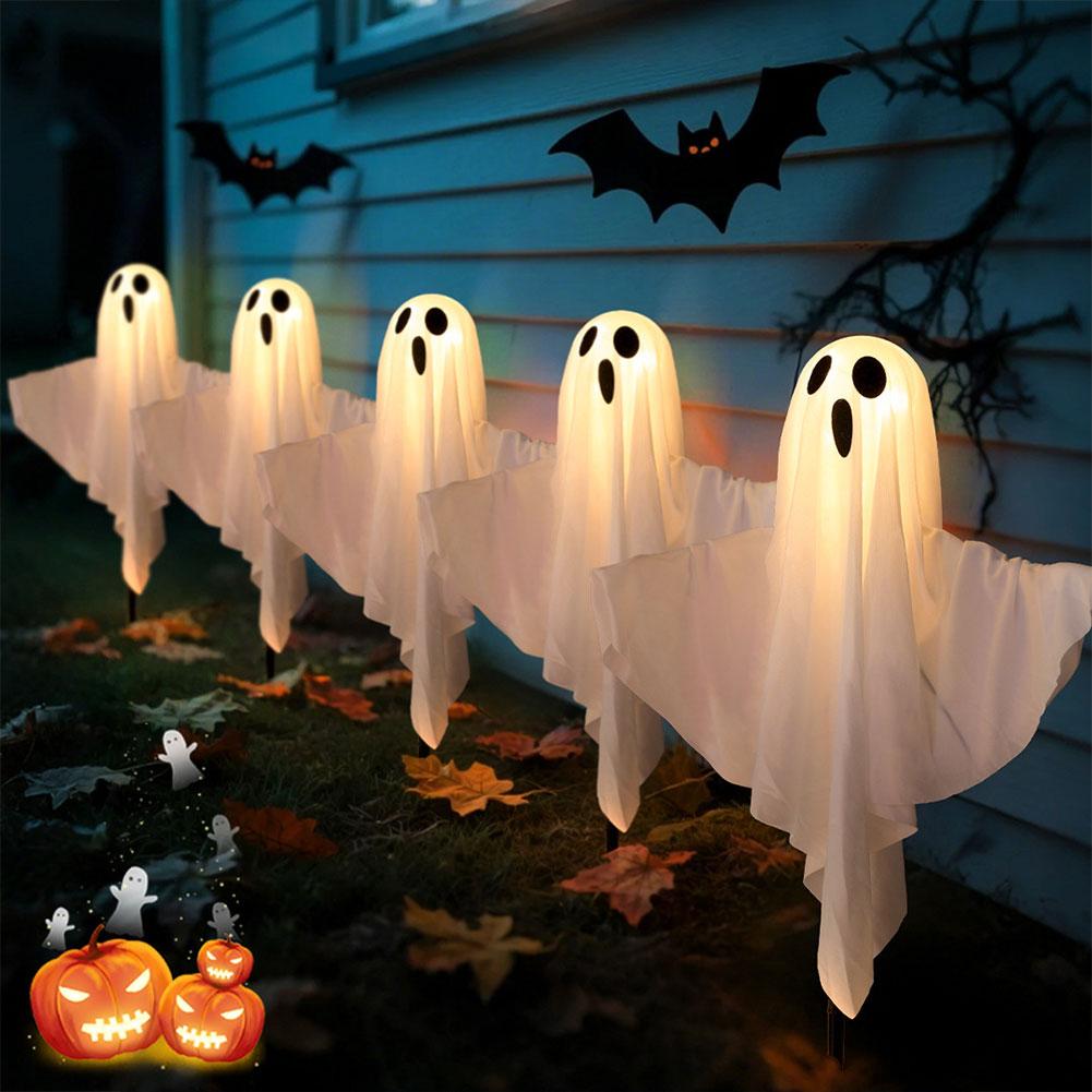 Halloween Solar Ghost Pathway Light Solar Powered Ghost Decoration Lantern White Flying Ghosts Lantern for Party Yard Lawn Decor