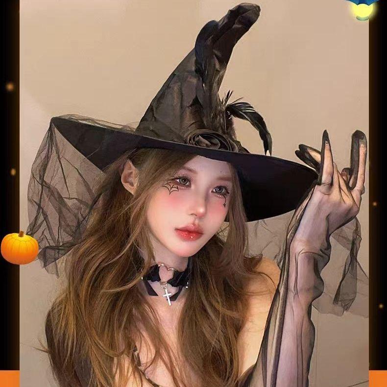 Halloween costume wizard hat cos witch hat party witch decoration props black witch hat