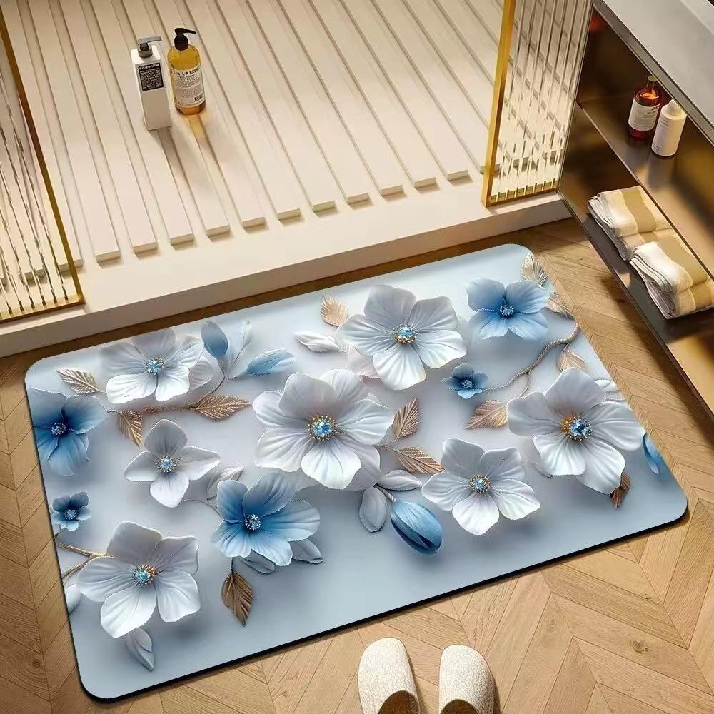 Blumendruck Badezimmer Verdickungsmatte Bad Rutschfeste Teppiche Waschbecken Badewannenseite Bodenläufer Duschraum Fußmatte Memory-Schaum 3D-Pad