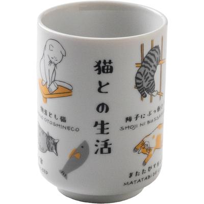 Ippinsha Mino Ware Sushi Teacup, "Living with Cats," 280ml, MK22161