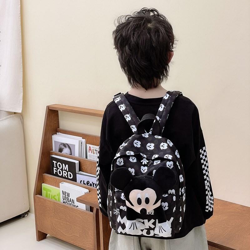 Mickey Mouse Letter Print Kids Cartoon Canvas Backpack For Preschool And Daily Use