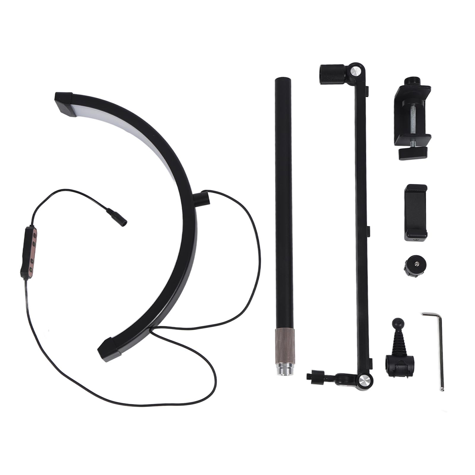 

16-дюймовая светодиодная косметическая лампа 20 Вт 3000‑6000 К регулируемая полукольцевая лампа для татуажа бровей черная 100‑240 В вилка США US Plug