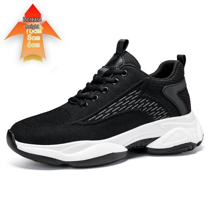 Invisible 8CM Height Increasing Men's Shoes - Breathable Flyknit Low Heel Running Casual Sneakers for Spring & Autumn.