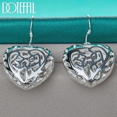 925 Sterling Silver Heart-shaped Geometric Hollow Earrings, Fashionable Wedding Jewelry