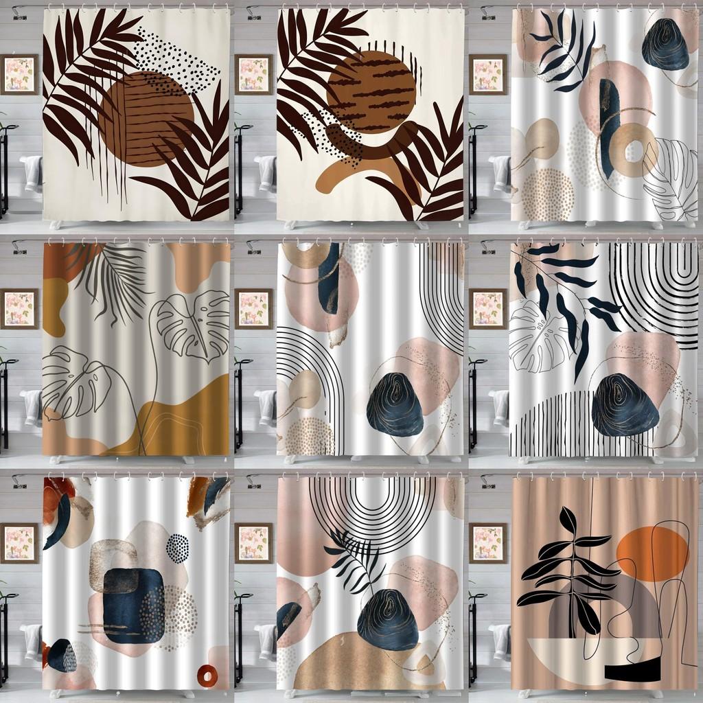 Boho Style Polyester Bathroom Shower Curtain With Geometric And Watercolor Abstract Design Waterproof Fabric