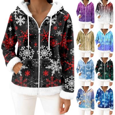 Damen Freizeitmode Langärmiger Fleece-Kapuzen-Cardigan mit Reißverschluss