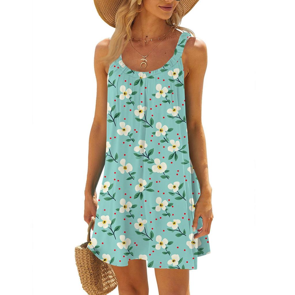 Abito da sole estivo da donna senza maniche con scollo a U, vestito canotta da spiaggia