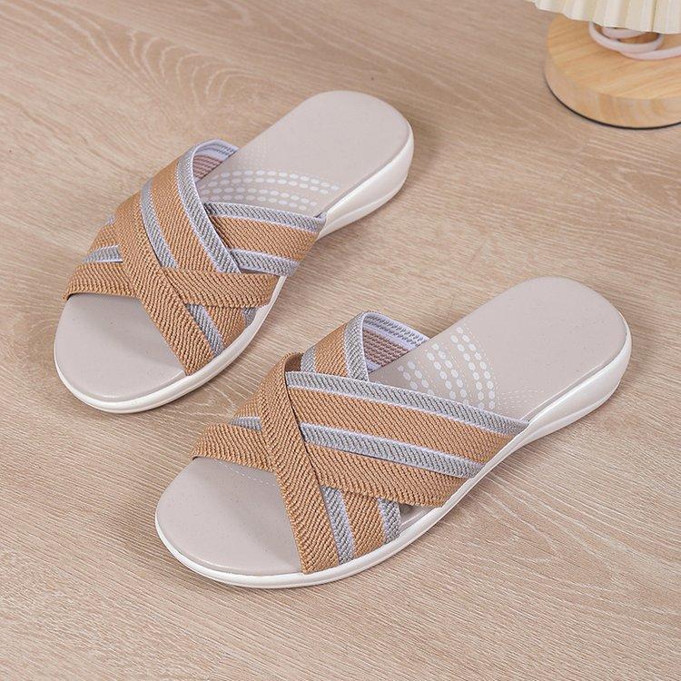 2025 foreign trade women's shoes summer new slope heel fly-woven cross-cool slippers European and American large size round head slippers