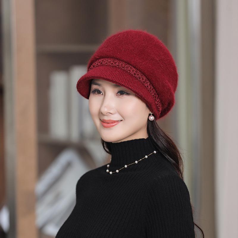 Autumn and Winter Solid Color Knitted Warm Knitted Hat for Mom Middle Aged and Elderly Female Duck Tongue Hat