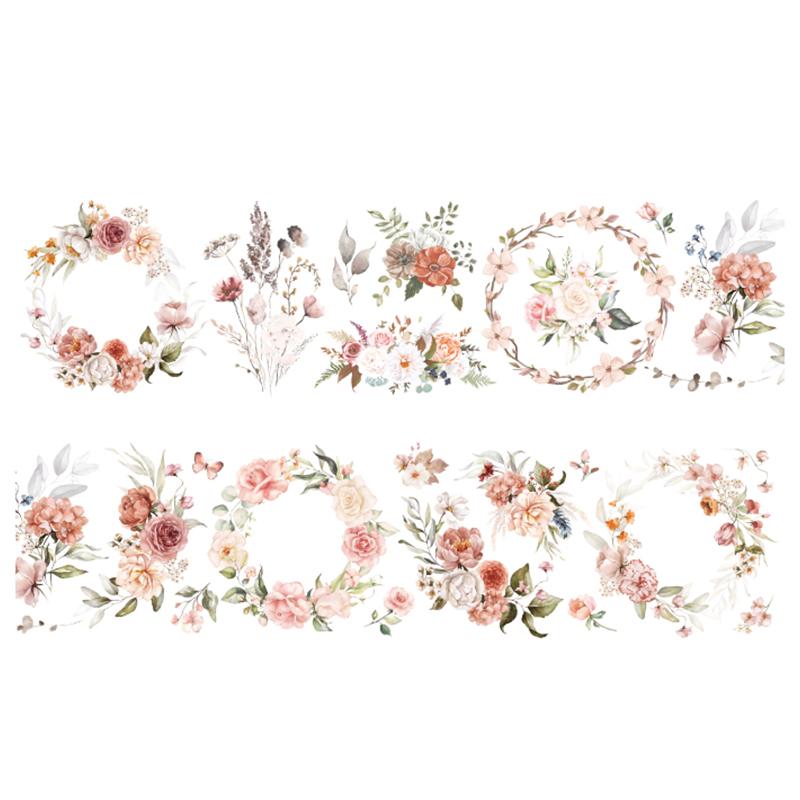 200cm/roll PET Tape Garland Tape Flower Theme Notebook Journal Border Collage Material DIY Mobile Greeting Card Cup Decoration