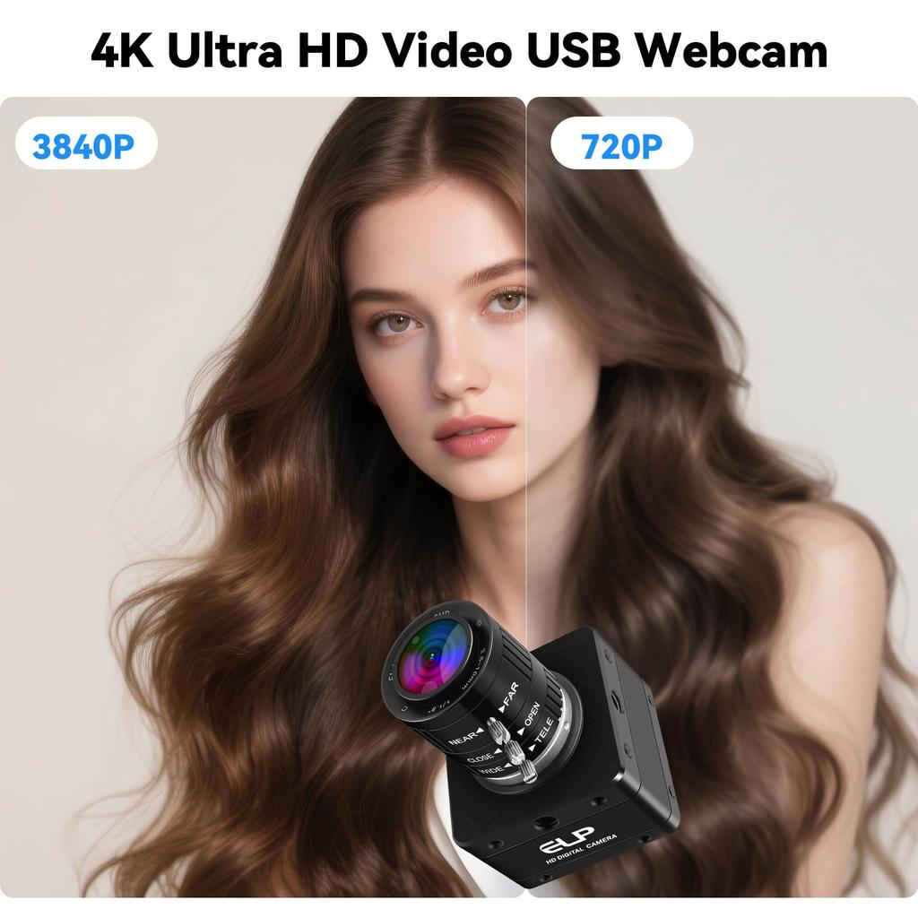 ELP 20MP Industrial 4K UHD 3840P 3x Manual Varifocal 30fps High Frame Rate Lightburn Compatible with Mac and Raspberry USB3.0 Camera, 3.6-10mm Lens,