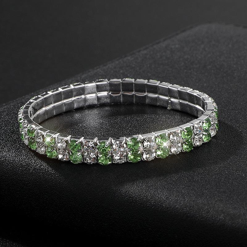 Full Diamond Bracelet Exaggerated Rhinestone Bracelet Bridal Crystal Two Rows Elastic Line Bracelet Female