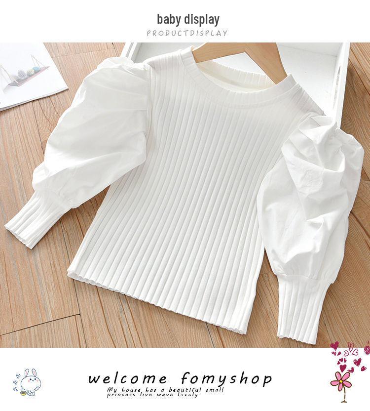 Girls' Puff Sleeve Ribbed Long-Sleeve Top - Casual Spring 2025