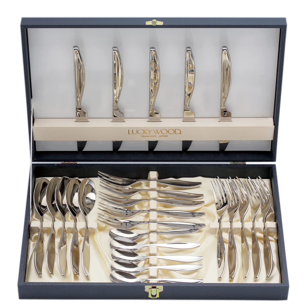 

Набор столовых приборов Kobayashi Kogyo Lucky Wood Сделано в Японии Leiria Набор для ужина 5 шт. Подарочная упаковка в комплекте Сделано в Ниигате 25 предметов. (для гостей) Цубамэ-Сандзё,