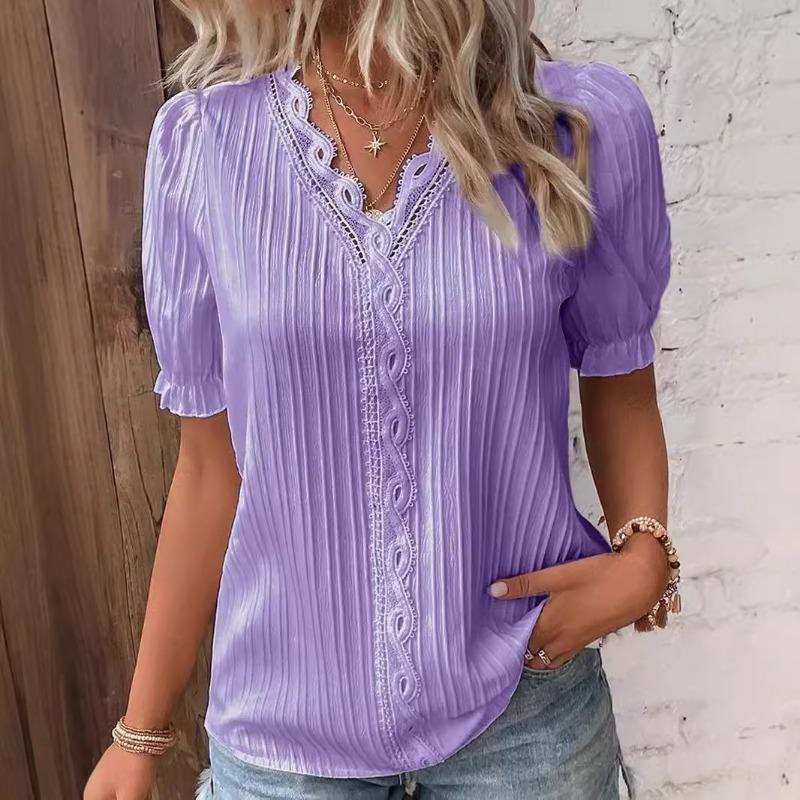 Summer New Vacation Fashion Hollow Short-sleeved Women's Shirt